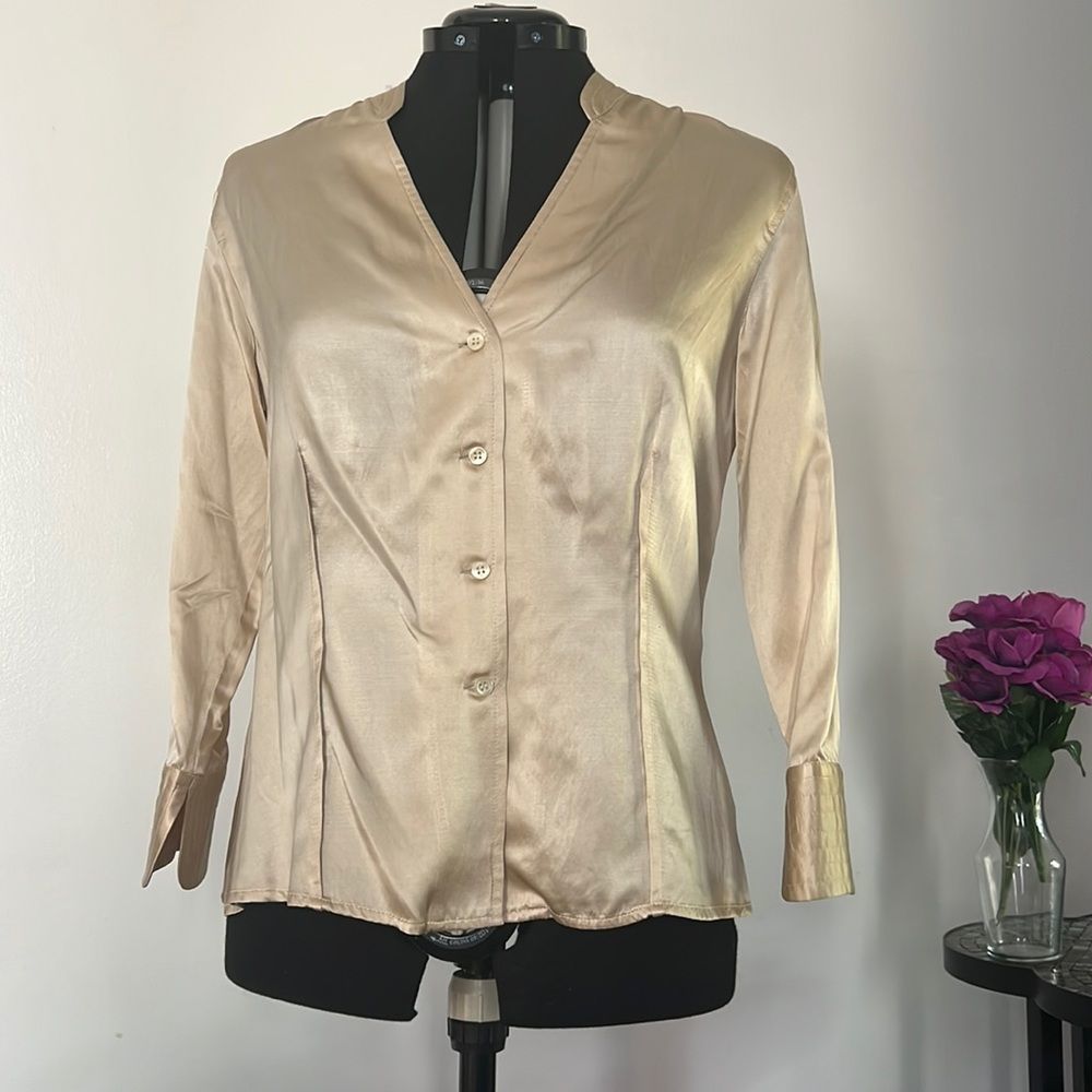 Country Road Made in Australia Silk Blouse Champagne Size L NWT